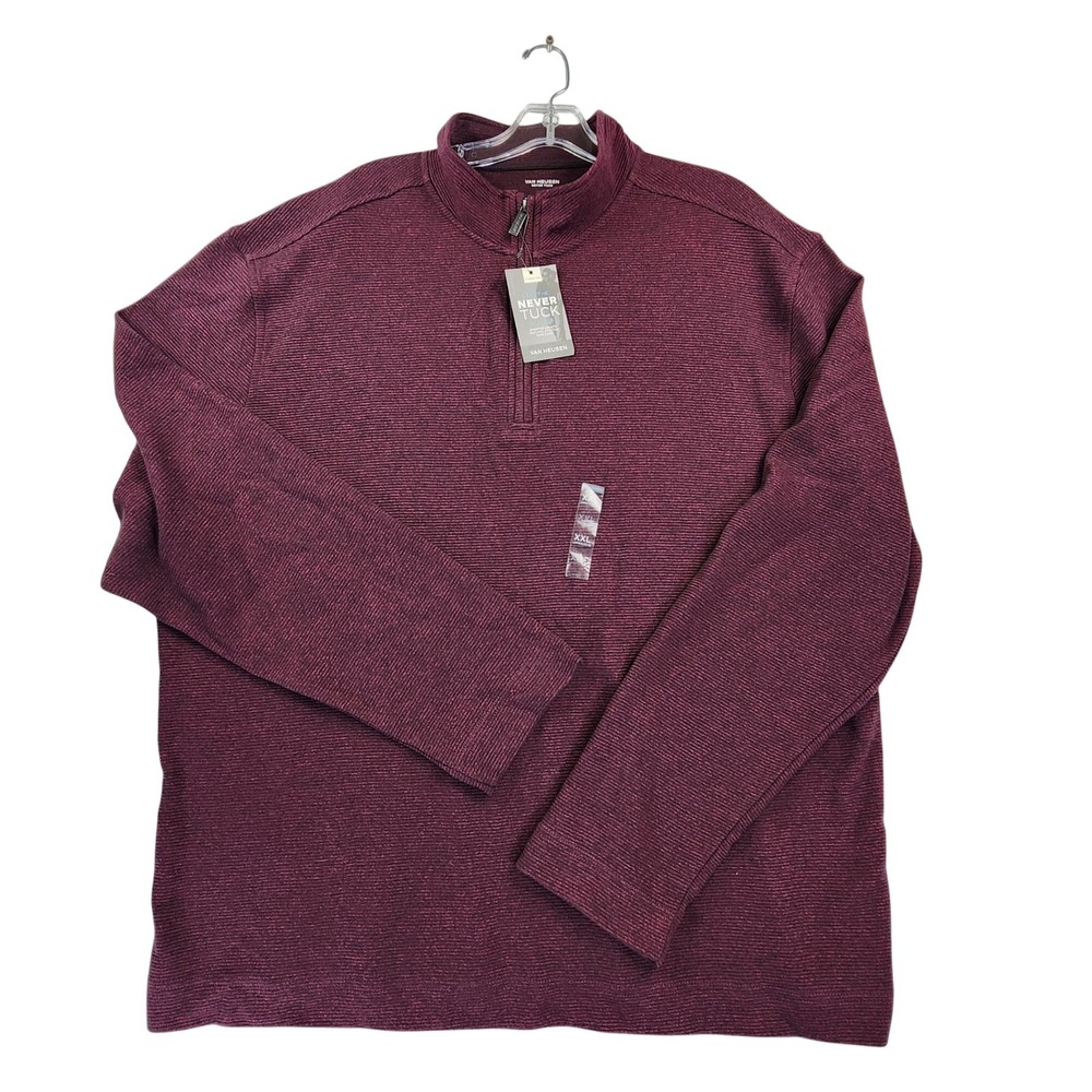 Van Heusen XXL Burgundy Never Tuck Quarter Zip Pullover Sweater Classic Fit Mens